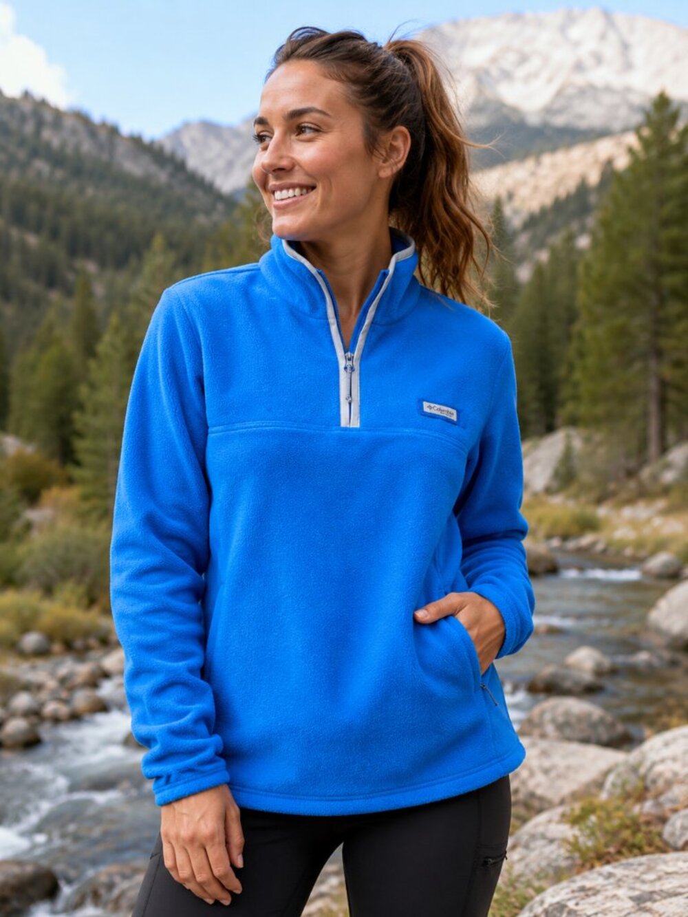 Columbia Slack Water Fleece Pullover Blue Macaw Gray Quarter Zip Medium